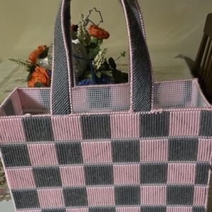 Pink and Gray Checkered Tote Bag